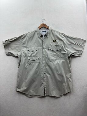 Columbia Mens XL Beige Vented Short Sleeve Performance Shirt Company Logo